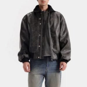 Washed-Out Faux Leather Jacket