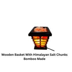 Wooden Basket With Himalayan Salt Chunks Bamboo Made