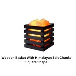 Wooden Basket With Himalayan Salt Chunks Square Shape